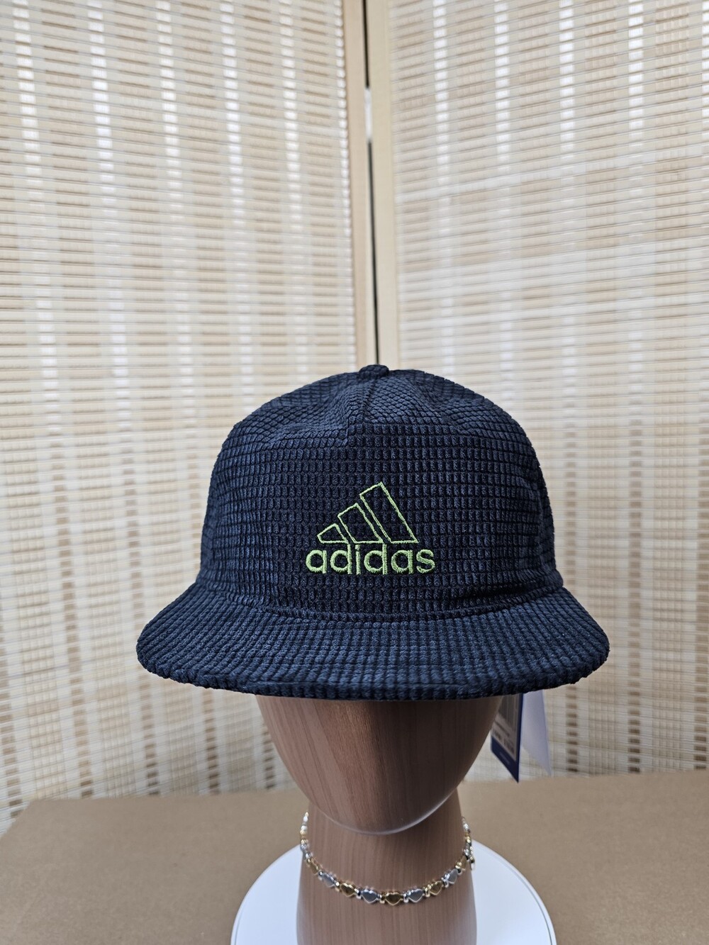 Adidas Originals Black Textured Strapback Hat Green Logo One Size NWT